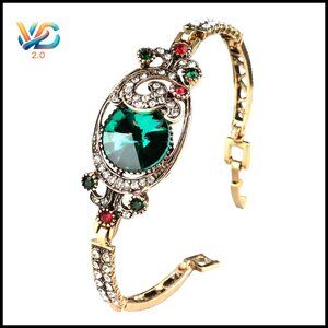 Vintage Crystal Bangle Bracelet Antique Gold Boho Elegant Party Wear